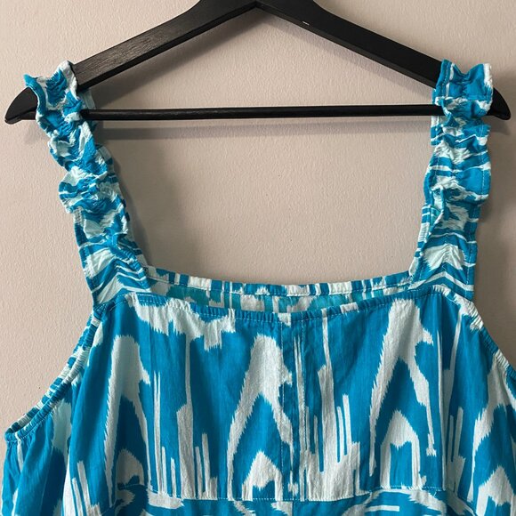 Handmade Plus Size Cotton Blue Pattern Elastic Straps Dress - Picture 9 of 16